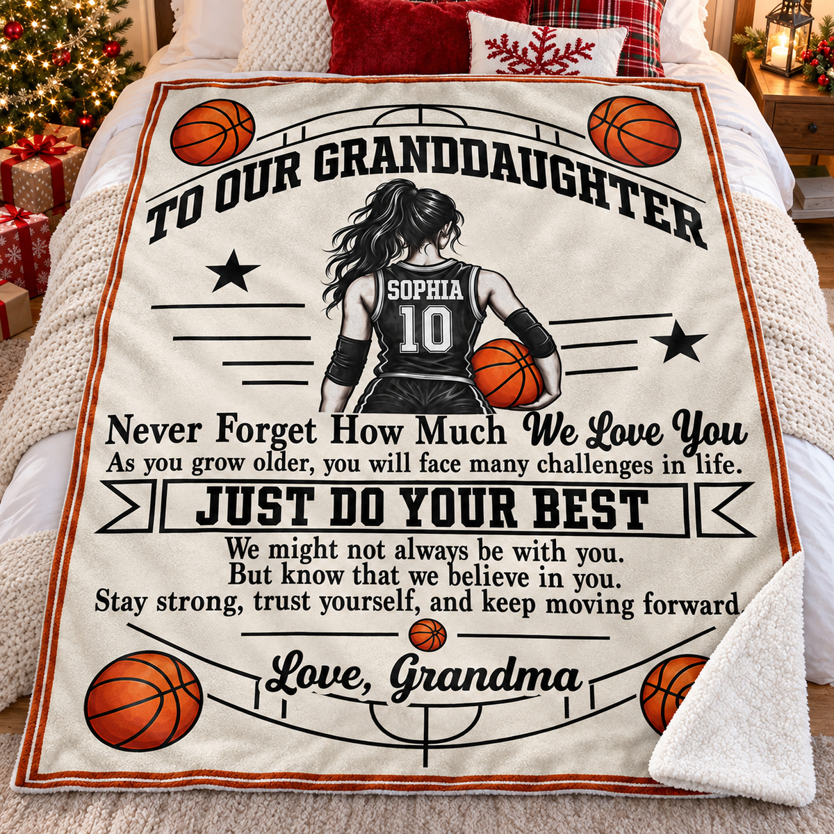 Personalized Basketball Granddaughter Blanket Custom Name Jersey Number Gift — product view 7