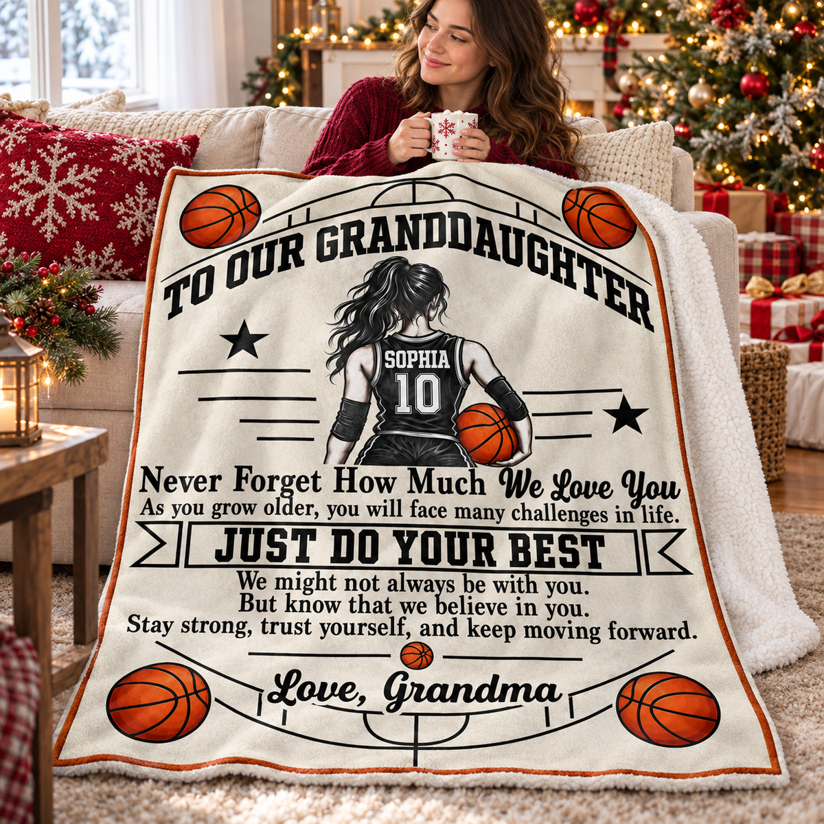 Personalized Basketball Granddaughter Blanket Custom Name Jersey Number Gift — product view 8