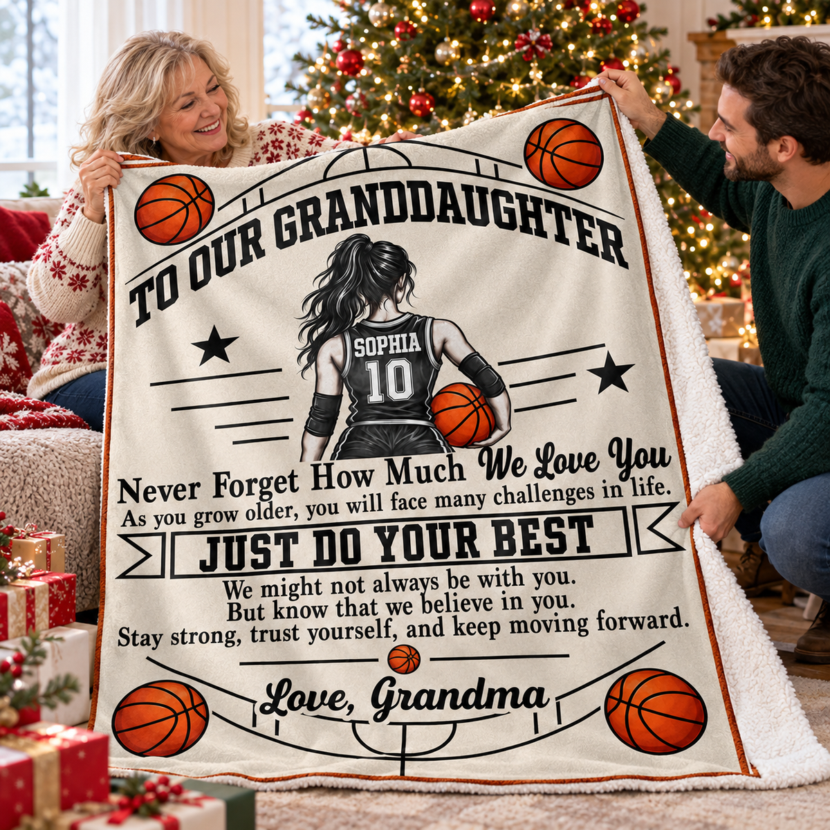 Personalized Basketball Granddaughter Blanket Custom Name Jersey Number Gift — product view 9