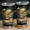 Close-up of Bass Fishing Tumbler Custom Name Personalized Stainless Steel Skinny Cup, Gold Bass Angler Gift for  for streetwear fans in Austin, Texas