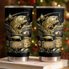 Customer in Austin, Texas wearing Bass Fishing Tumbler Custom Name Personalized Stainless Steel Skinny Cup, Gold Bass Angler Gift for 