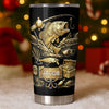 Close-up of Bass Fishing Tumbler Custom Name Personalized Stainless Steel Skinny Cup, Gold Bass Angler Gift for  for streetwear fans in Austin, Texas