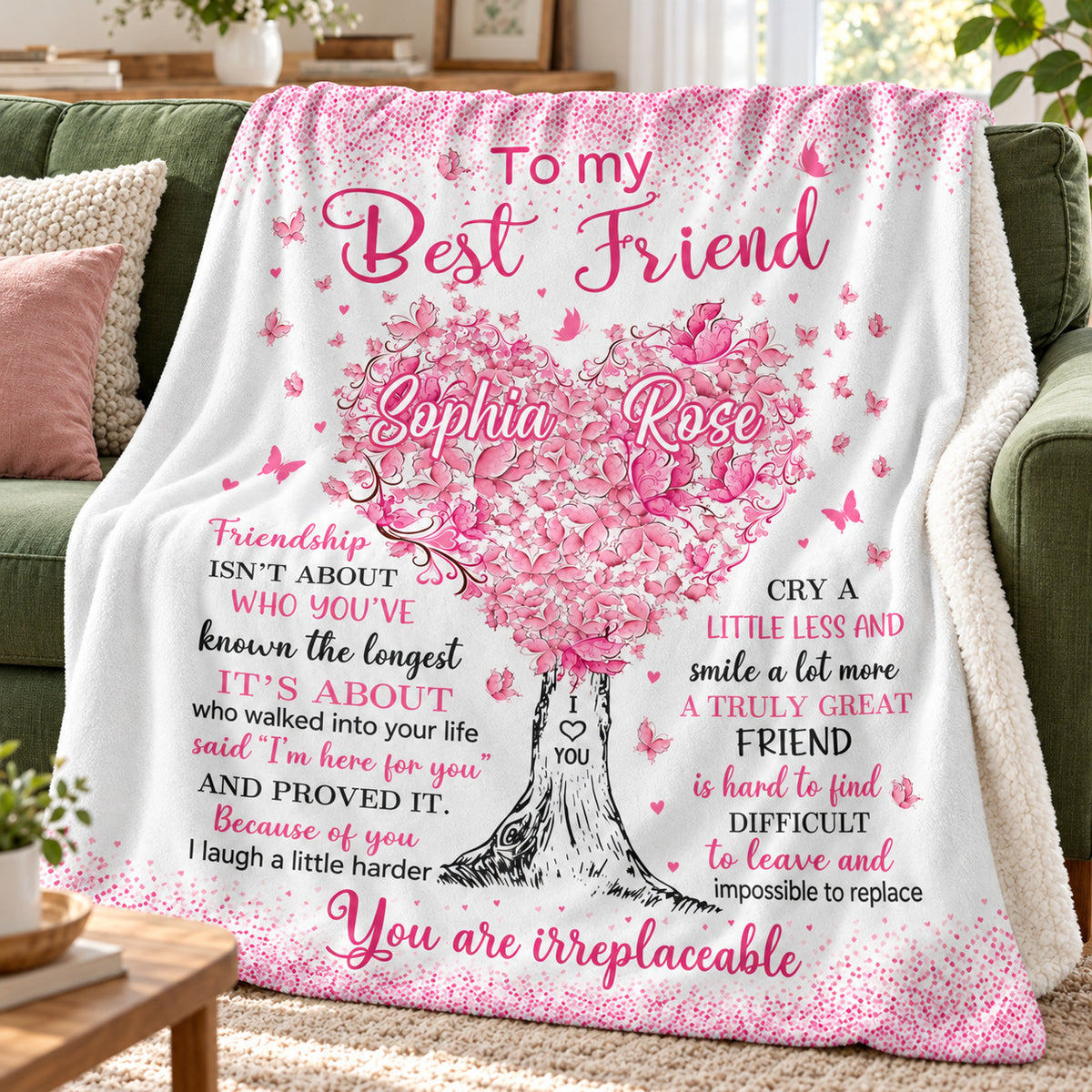 Personalized Best Friend Pink Heart Tree Blanket Custom Two Names - product view 5