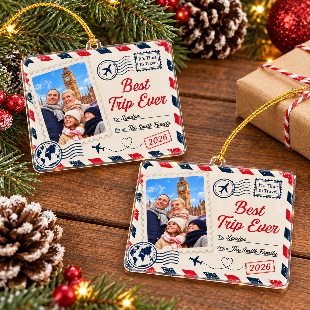Personalized Best Trip Ever Photo Ornament Family Travel Christmas Gift - product view 3