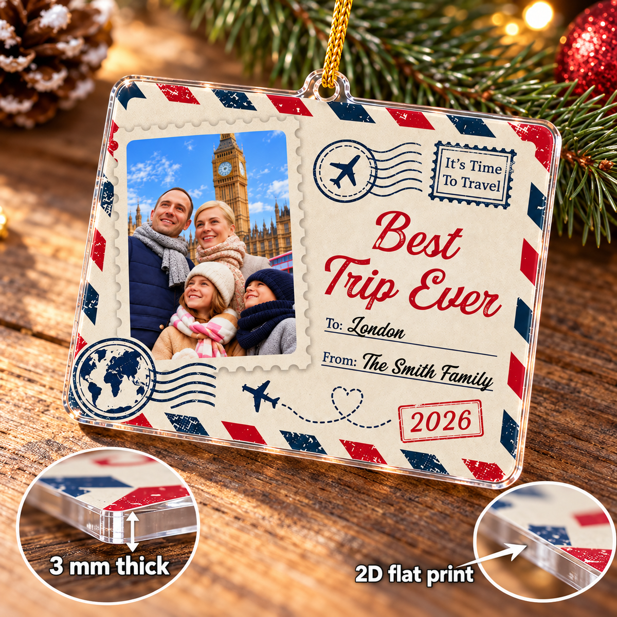 Personalized Best Trip Ever Photo Ornament Family Travel Christmas Gift - product view 7