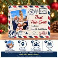 Personalized Best Trip Ever Photo Ornament Family Travel Christmas Gift - personalization options and ordering guide
