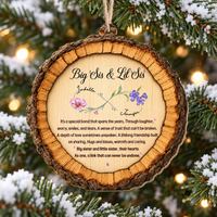 Personalized Big Sis Lil Sis Birth Flower Wood Ornament Sister Gift - main design