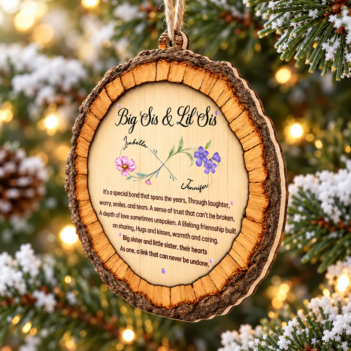 Personalized Big Sis Lil Sis Birth Flower Wood Ornament Sister Gift - product view 5
