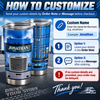 Close-up of Blue Semi-Truck Tumbler Personalized Big Rig Driver Gift Stainless Steel Insulated Travel Mug for streetwear fans in Austin, Texas