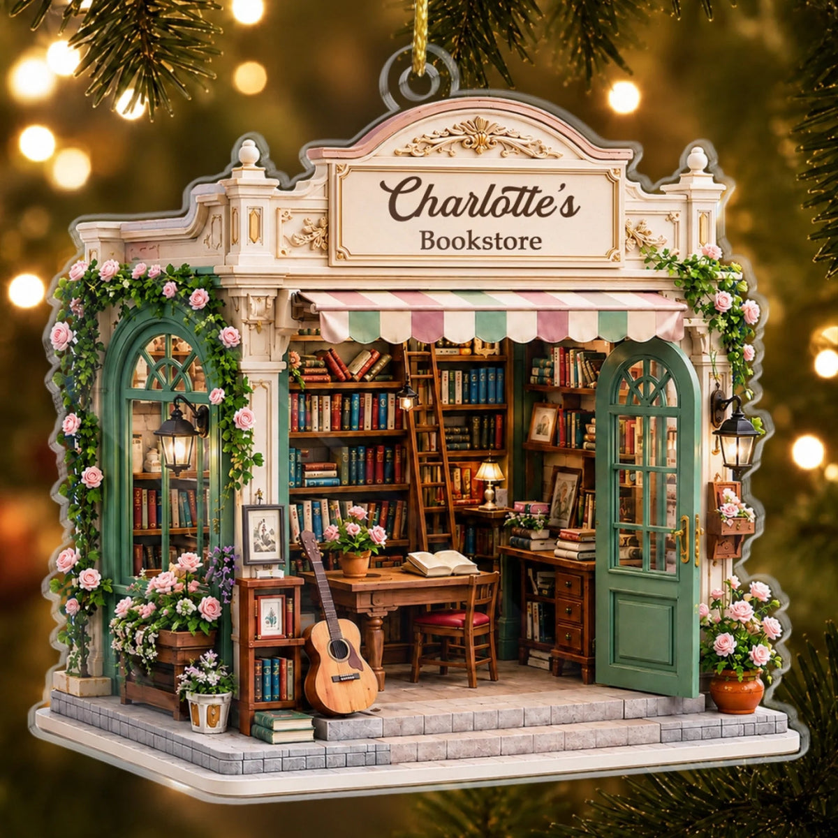 Bookstore Ornament, Personalized Book Lover Christmas Gift, Literary Cottagecore Miniature Bookshop  available at our Austin, Texas warehouse