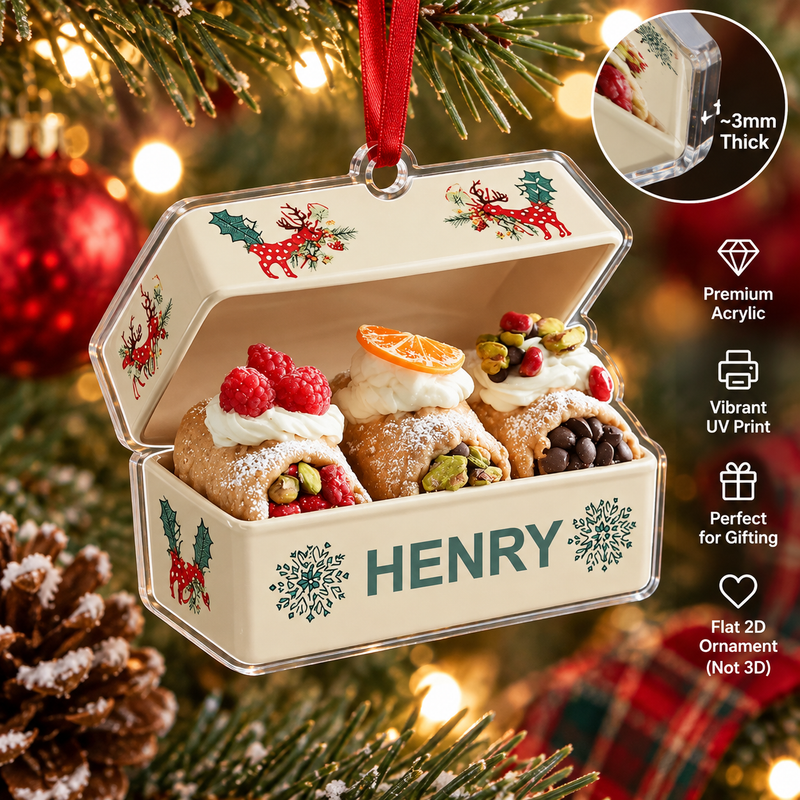 Cannoli Christmas Ornament Personalized Italian Pastry Gift for Bakers Foodies Holiday Tree Decor available at our Austin, Texas warehouse
