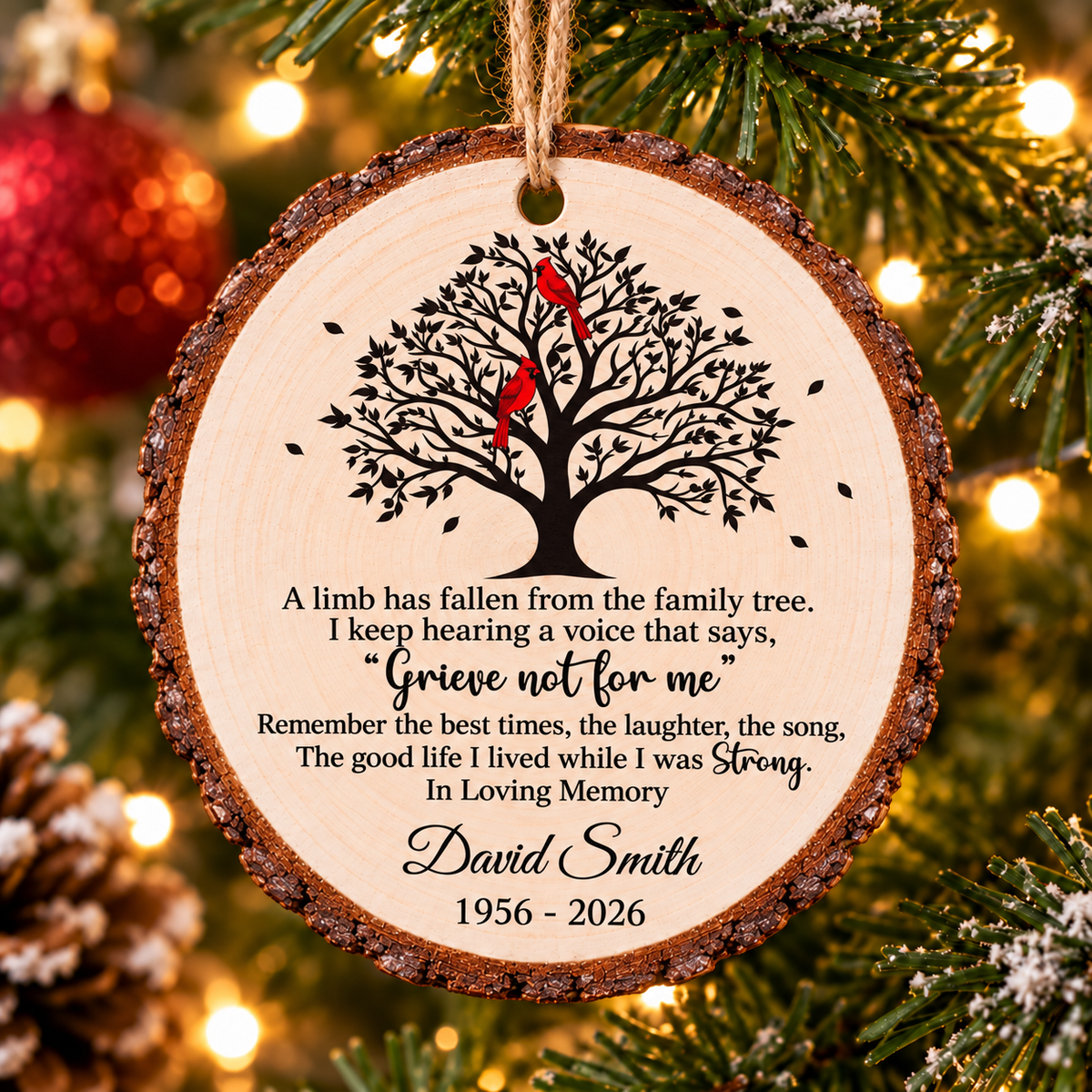 Personalized Cardinal Family Tree Memorial Wood Ornament Remembrance Gift - main design