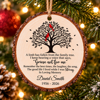 Personalized Cardinal Family Tree Memorial Wood Ornament Remembrance Gift - main design