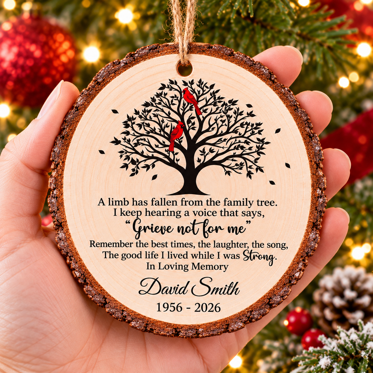 Personalized Cardinal Family Tree Memorial Wood Ornament Remembrance Gift - held product view