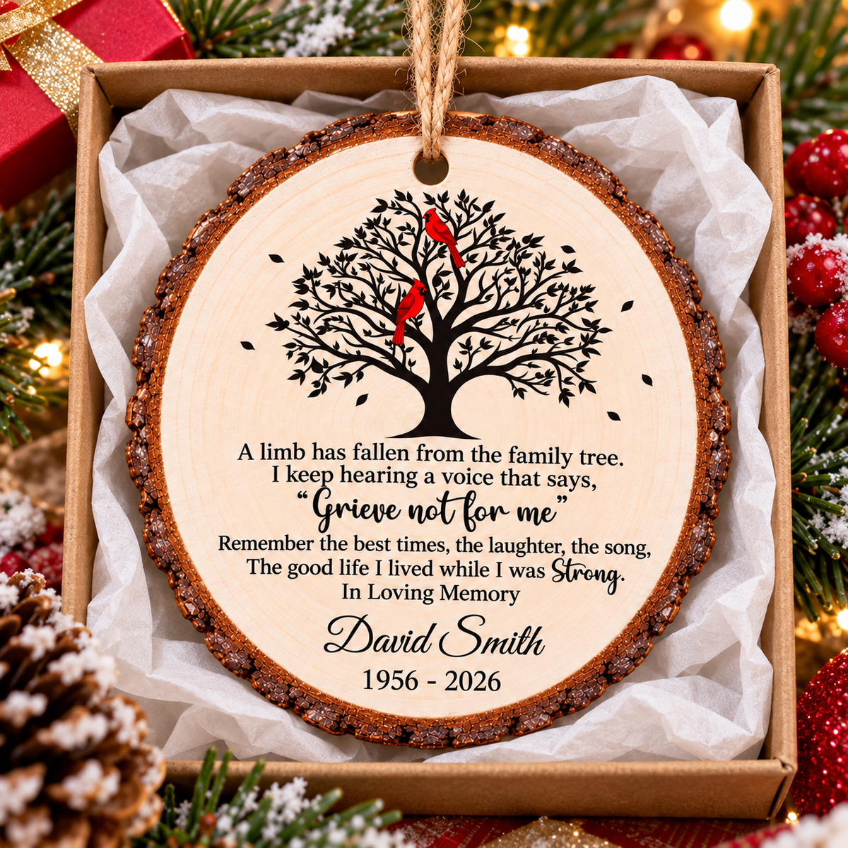 Personalized Cardinal Family Tree Memorial Wood Ornament Remembrance Gift - gift presentation