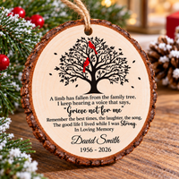 Personalized Cardinal Family Tree Memorial Wood Ornament Remembrance Gift - angled product view