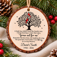 Personalized Cardinal Family Tree Memorial Wood Ornament Remembrance Gift - size and product information