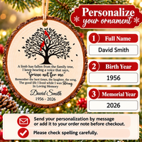 Personalized Cardinal Family Tree Memorial Wood Ornament Remembrance Gift - personalization guide
