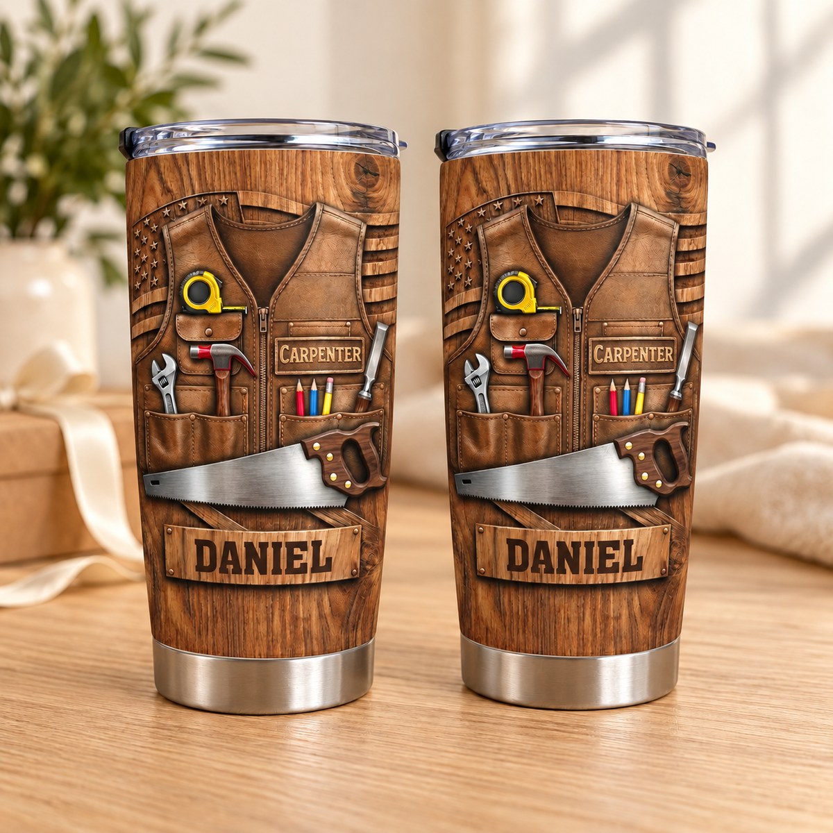 Personalized Carpenter Tool Belt Tumbler Custom Name Woodworker Gift - main design