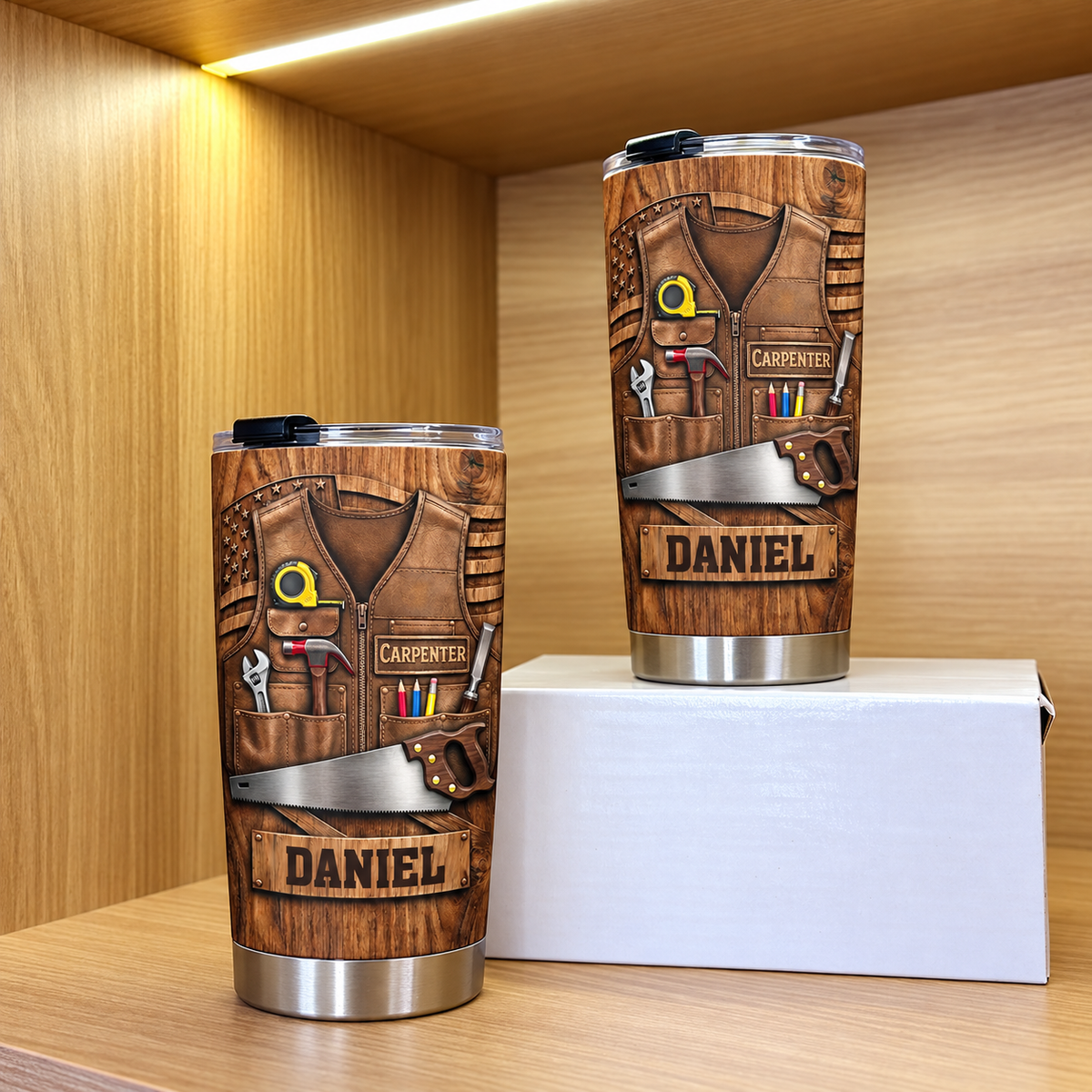 Personalized Carpenter Tool Belt Tumbler Custom Name Woodworker Gift - product view 2