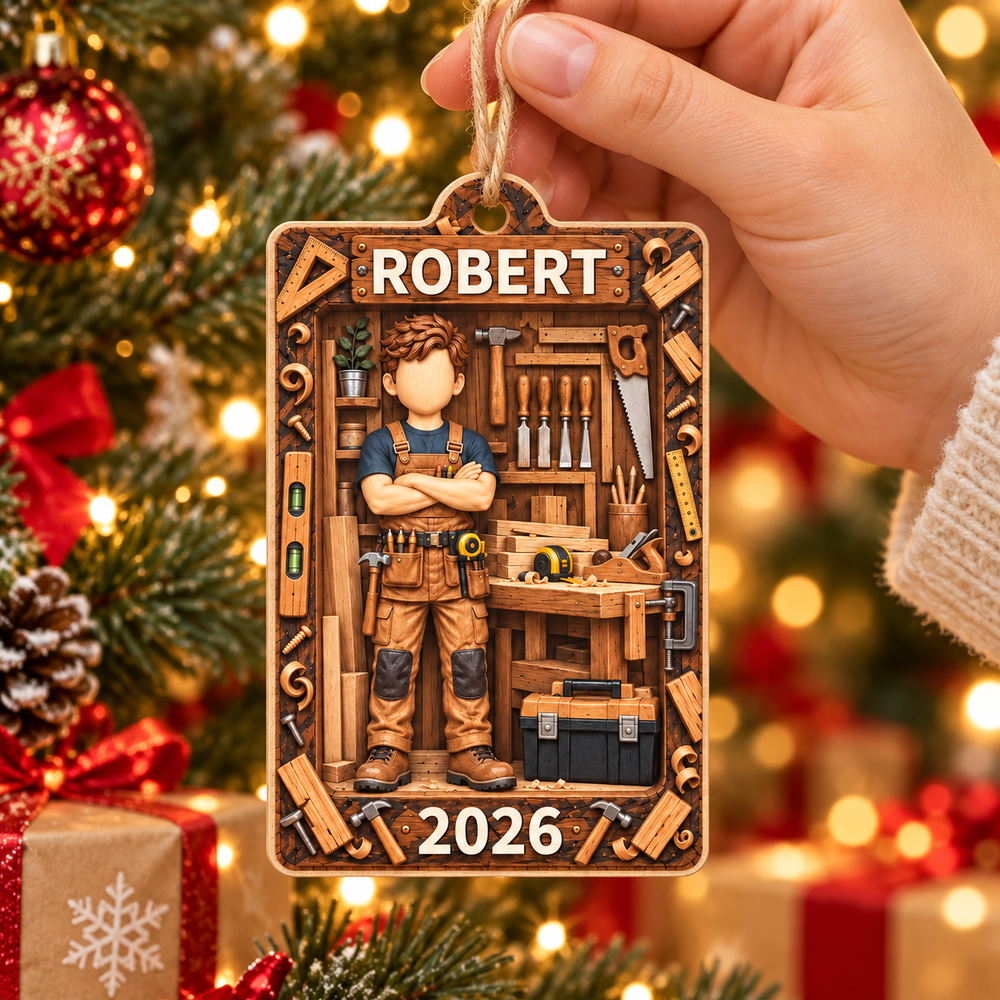 Personalized Carpenter Workshop Wood Ornament Custom Name Year Christmas Gift - product view 2