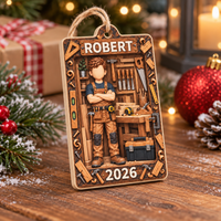 Personalized Carpenter Workshop Wood Ornament Custom Name Year Christmas Gift - product view 5