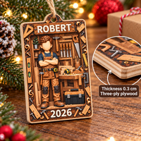Personalized Carpenter Workshop Wood Ornament Custom Name Year Christmas Gift - size and material details