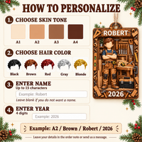 Personalized Carpenter Workshop Wood Ornament Custom Name Year Christmas Gift - personalization guide