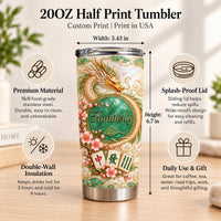 Stainless steel travel cup feature infographic showing dimensions, insulation details, and splash-proof lid.