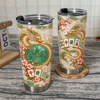 Two Chinese Dragon Mahjong Jade Tumblers standing side by side showcasing front and back wrap artwork.