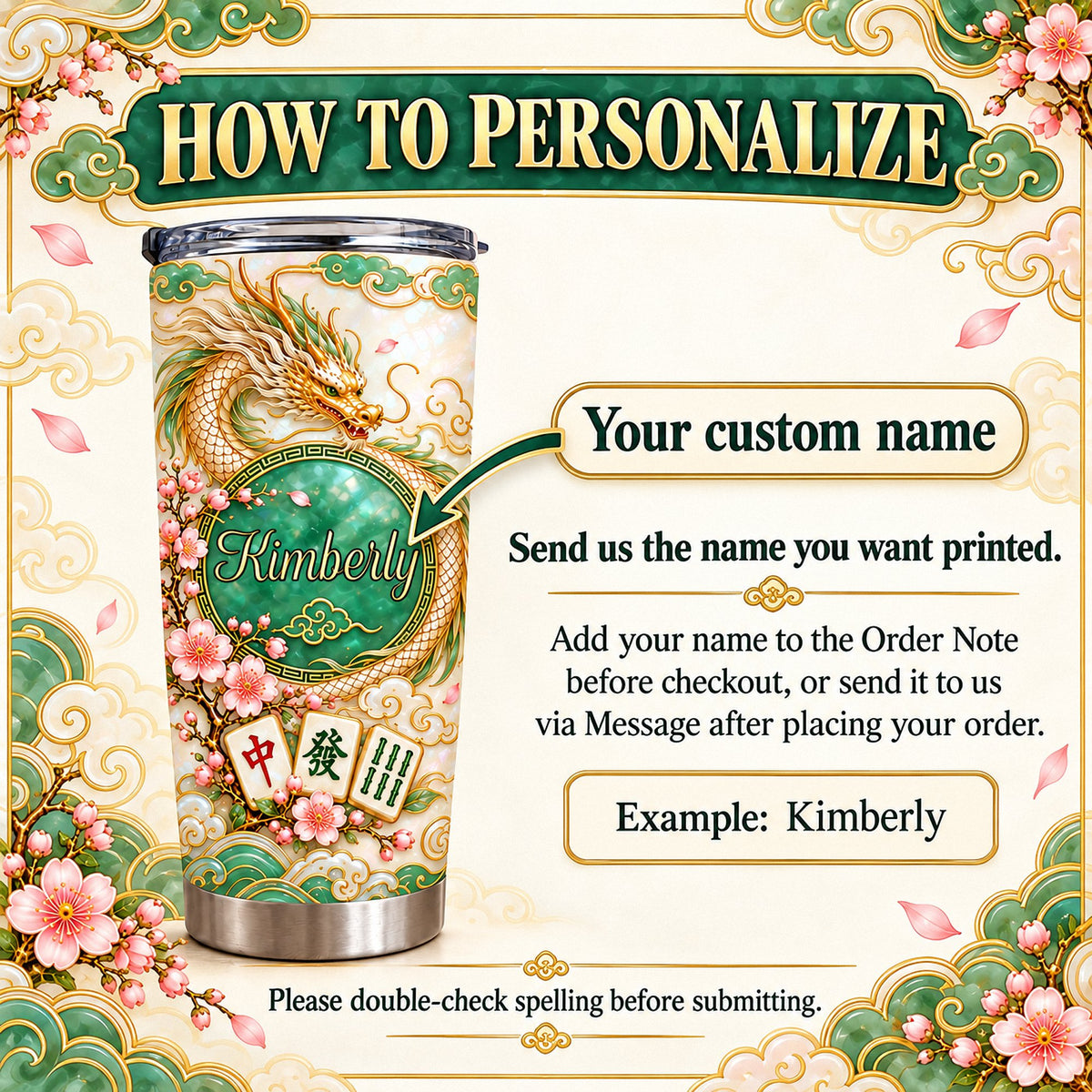 Infographic explaining how to personalize the stainless steel travel cup with a custom name.