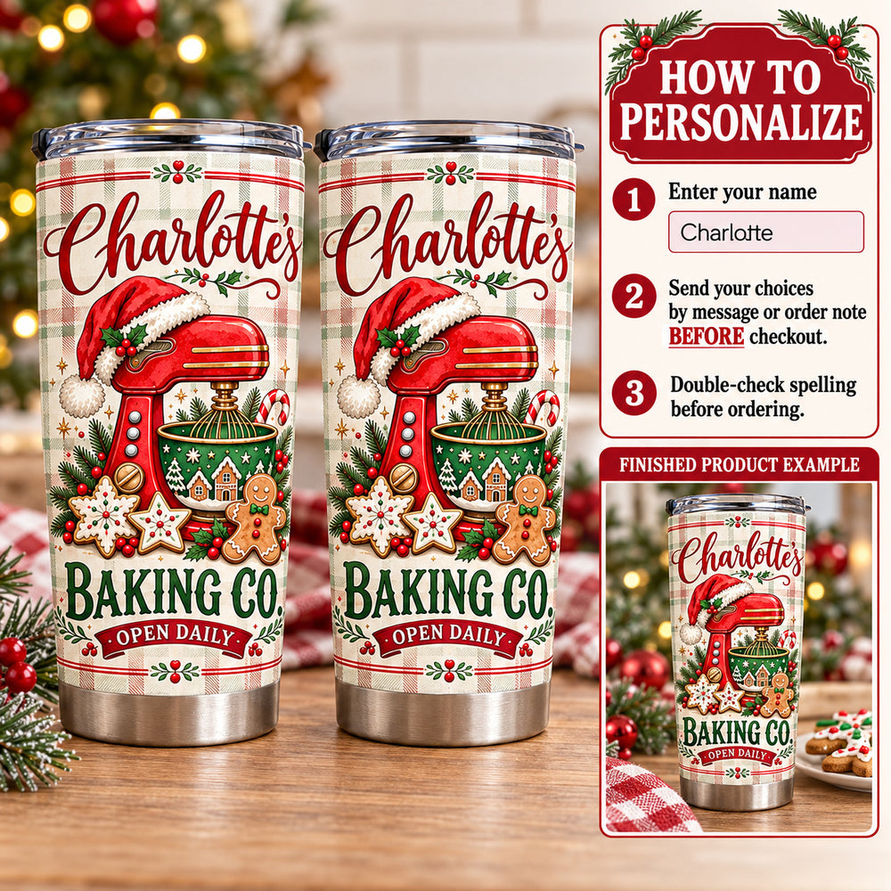 Personalized Christmas Baking Tumbler Custom Name Baker Gift - personalization options and ordering guide