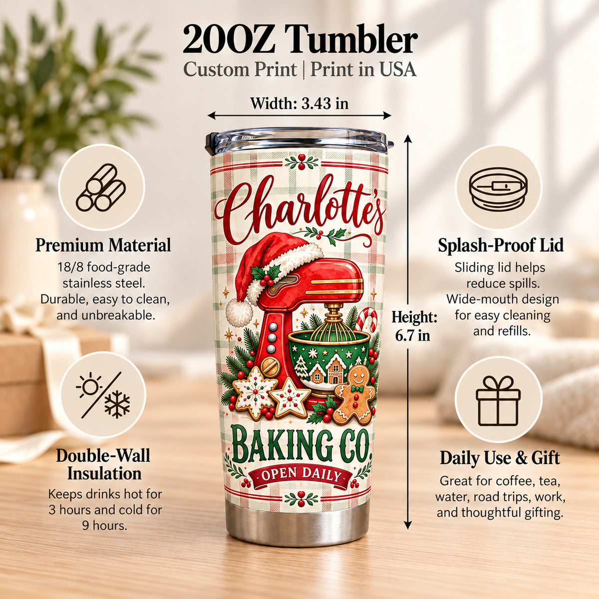 Personalized Christmas Baking Tumbler Custom Name Baker Gift - product view 8
