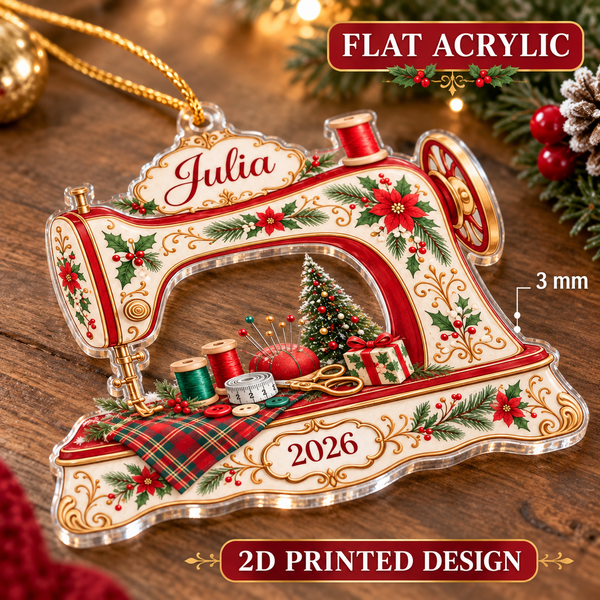 Christmas Sewing Machine Ornament - material and thickness