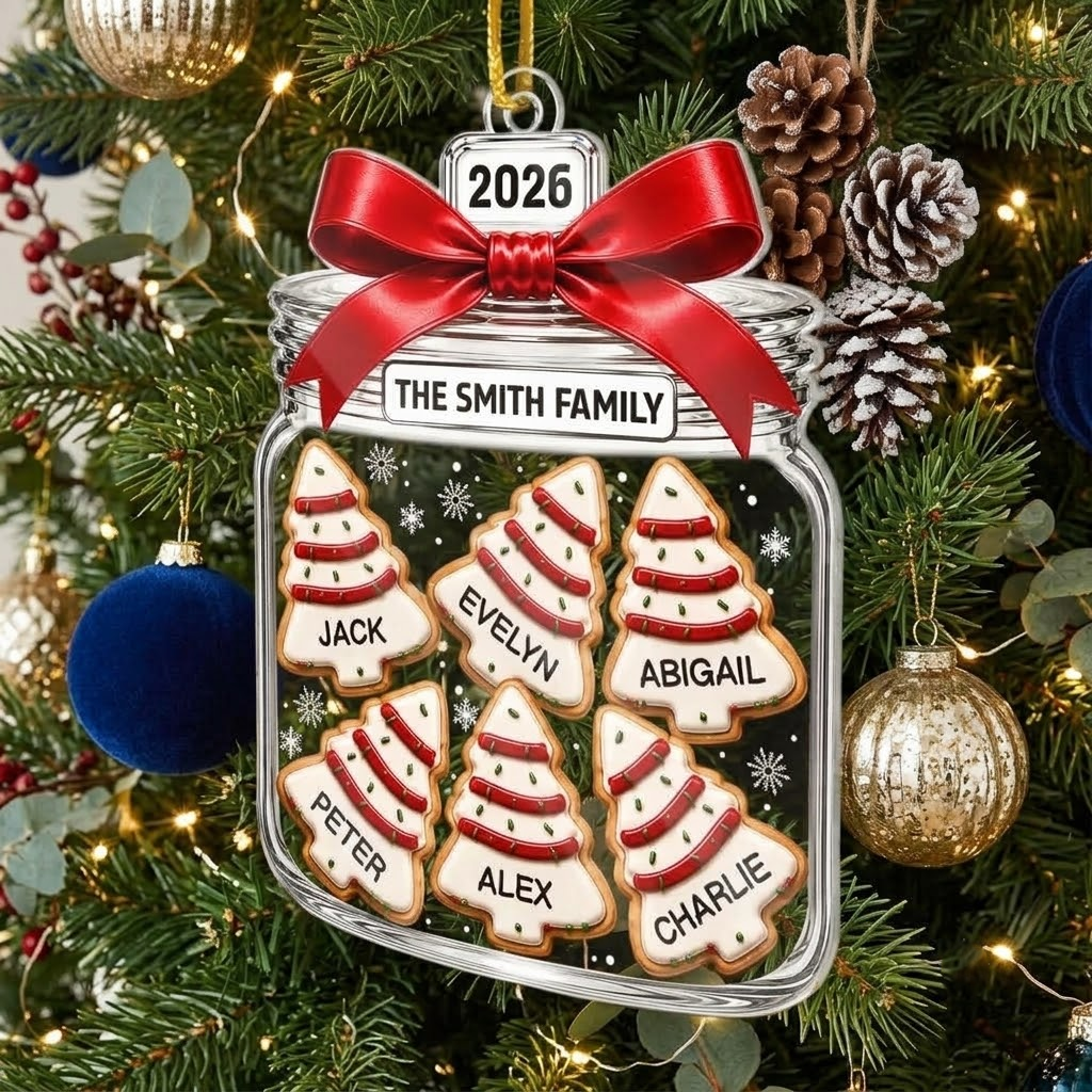 Christmas Tree Cookies In A Jar Personalized Family Ornament, Custom Name Holiday Keepsake Christmas on a hanger, ready to ship from Austin, Texas