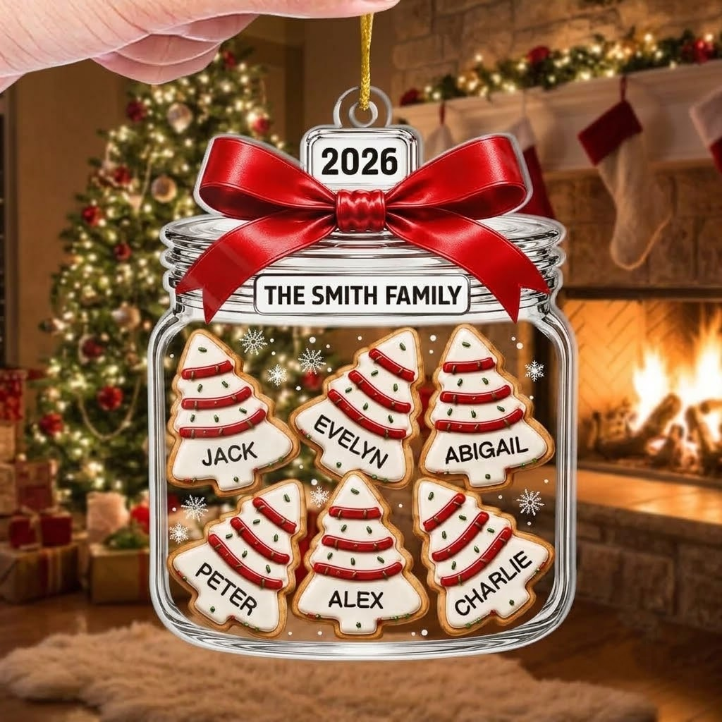 Christmas Tree Cookies In A Jar Personalized Family Ornament, Custom Name Holiday Keepsake Christmas available at our Austin, Texas warehouse