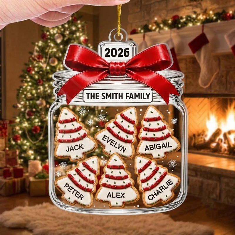 Christmas Tree Cookies In A Jar Personalized Family Ornament, Custom Name Holiday Keepsake Christmas available at our Austin, Texas warehouse