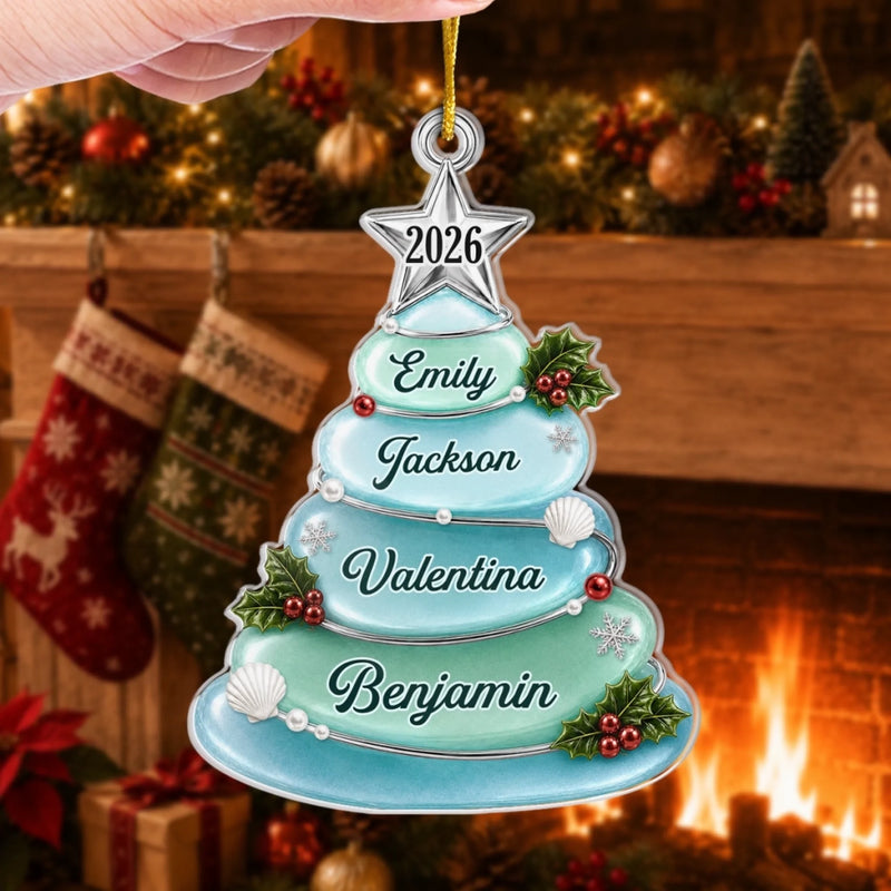 Customer in Austin, Texas wearing Coastal Christmas Tree Ornament, Personalized Beach Theme Holiday Decor, Custom Name Ornament Set Gi