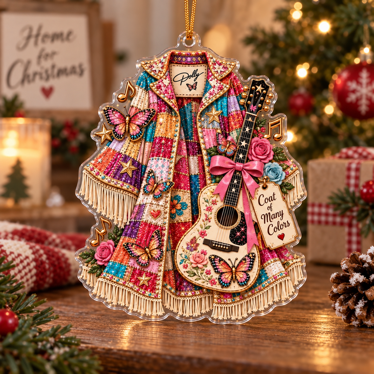 Coat of Many Colors Ornament Dolly Parton Inspired Patchwork Jacket Christmas Gift on a hanger, ready to ship from Austin, Texas