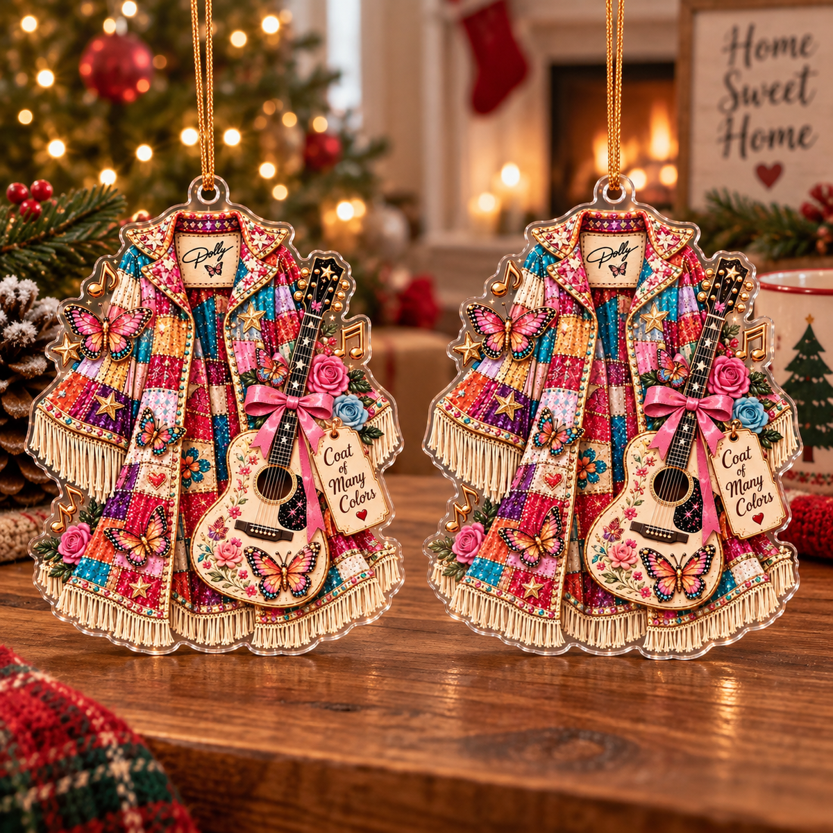 Customer in Austin, Texas wearing Coat of Many Colors Ornament Dolly Parton Inspired Patchwork Jacket Christmas Gift