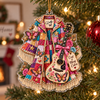Close-up of Coat of Many Colors Ornament Dolly Parton Inspired Patchwork Jacket Christmas Gift for streetwear fans in Austin, Texas