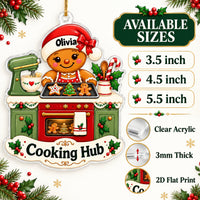 Personalized Gingerbread Kitchen Christmas Gift ornament with size options and acrylic details.