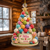 Customer in Austin, Texas wearing Crochet Yarn Ball Christmas Tree Ornament Personalized Custom Name Keepsake Gift for Crocheters Knit