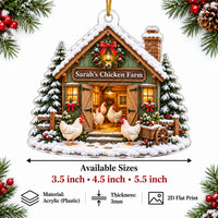 Product lineup showing the custom chicken coop ornament with available size options