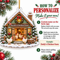 Instruction graphic explaining how to personalize the custom chicken coop ornament