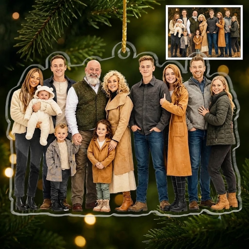 Custom Family Portrait Acrylic Christmas Ornament, Personalized Photo Keepsake Gift for Family available at our Austin, Texas warehouse