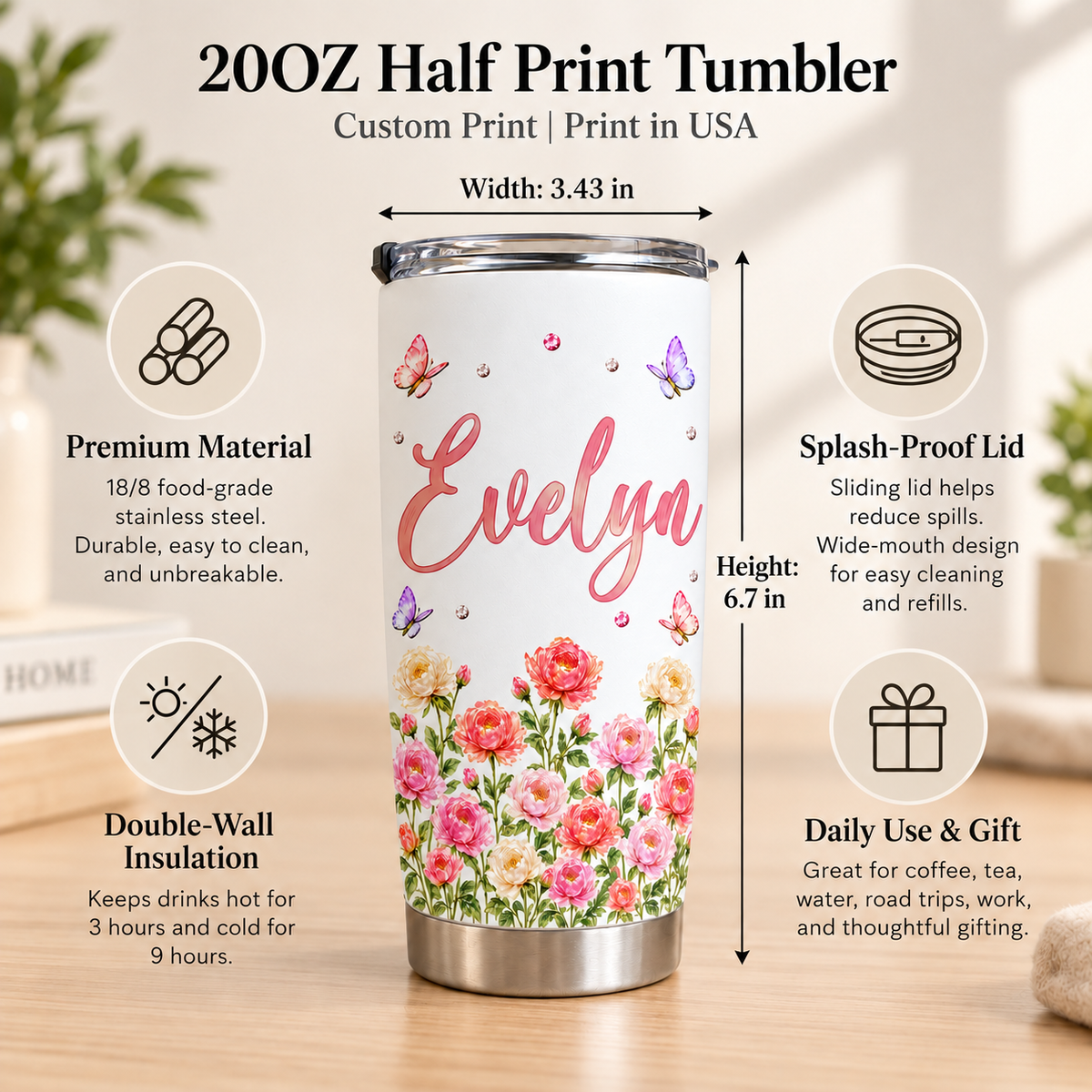 Custom Flower Name Tumbler - product detail 3