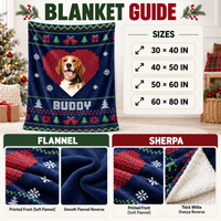 Blanket guide showing flannel and sherpa material options and four sizes.