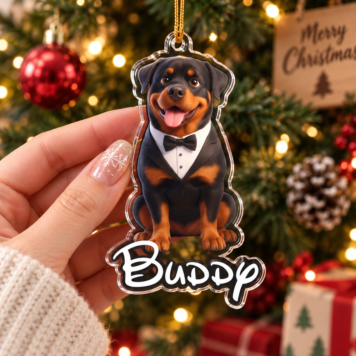 Custom Pet Portrait Acrylic Ornament Personalized Dog Cat Memorial Gift Christmas Tree Decor on a hanger, ready to ship from Austin, Texas
