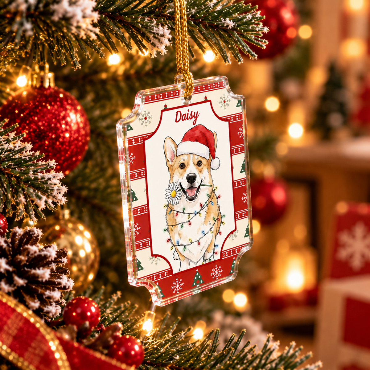 Custom Pet Portrait Christmas Ornament Personalized Watercolor Dog Cat Holiday Gift on a hanger, ready to ship from Austin, Texas